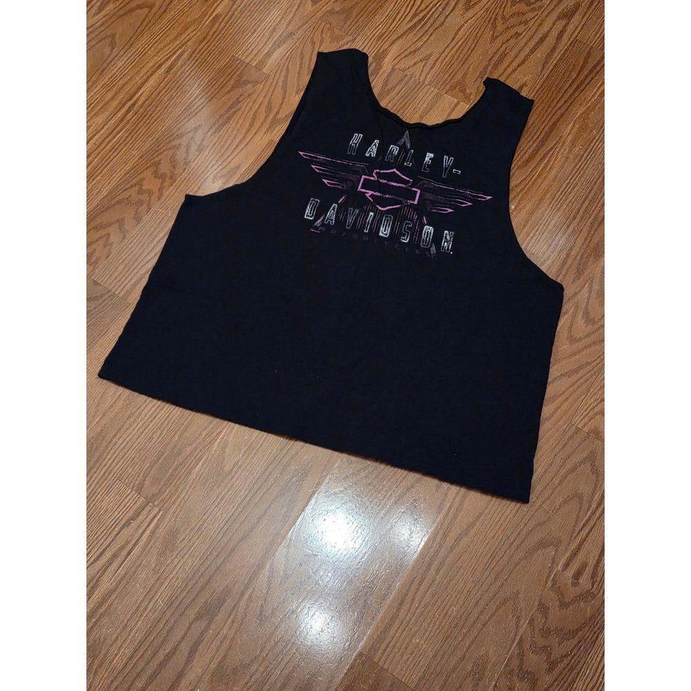 Harley-Davidson Womens Black Pink Emerald Coast Crop Tank Top XXL RN136380